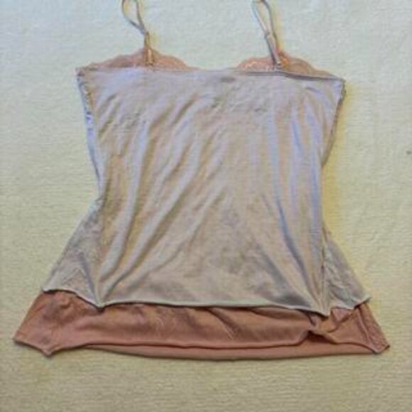 Vintage 2000s Charlotte Russe Pink and Cream Layered Lace Cami Tank Top - Picture 2 of 3
